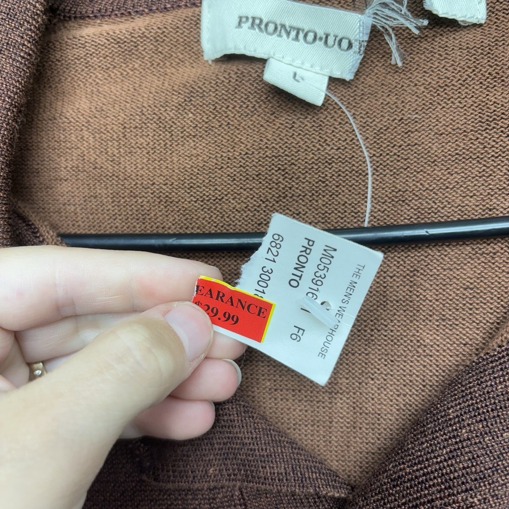 Pronto Uomo Sweater Mens Large Henley Brown Textured Rayon Cotton Made Italy - Picture 9 of 11
